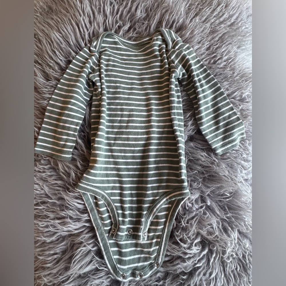 Carter's Olive Green and White Striped Long-Sleeve Baby One-Piece